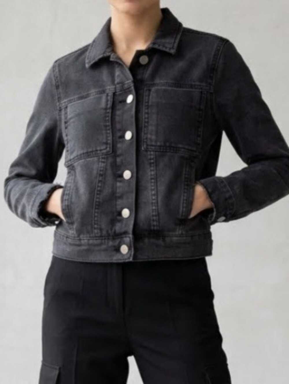 ASOS Denim Cropped Jacket, Black Wash - Size UK 6 (US 2 / XS)  Women's